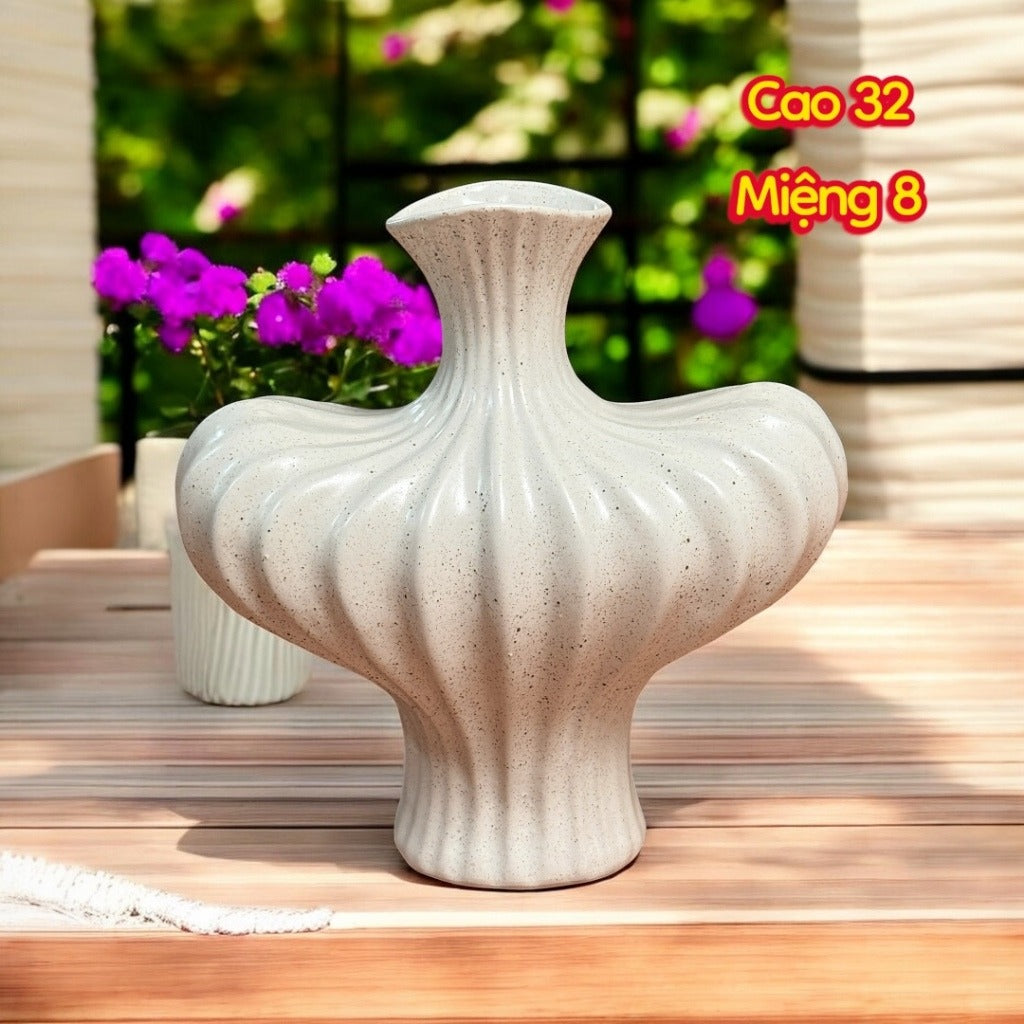 Handcrafted Bat Trang Celadon Ceramic Vase | Speckled White Color Lantern & Heart Lantern Shape Flower Pot