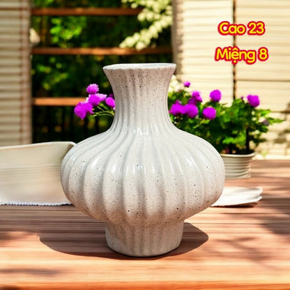 Handcrafted Bat Trang Celadon Ceramic Vase | Speckled White Color Lantern & Heart Lantern Shape Flower Pot
