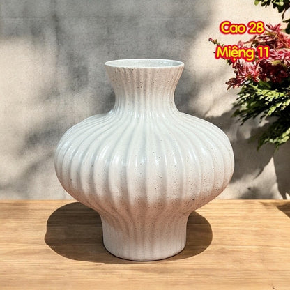 Handcrafted Bat Trang Celadon Ceramic Vase | Speckled White Color Lantern & Heart Lantern Shape Flower Pot