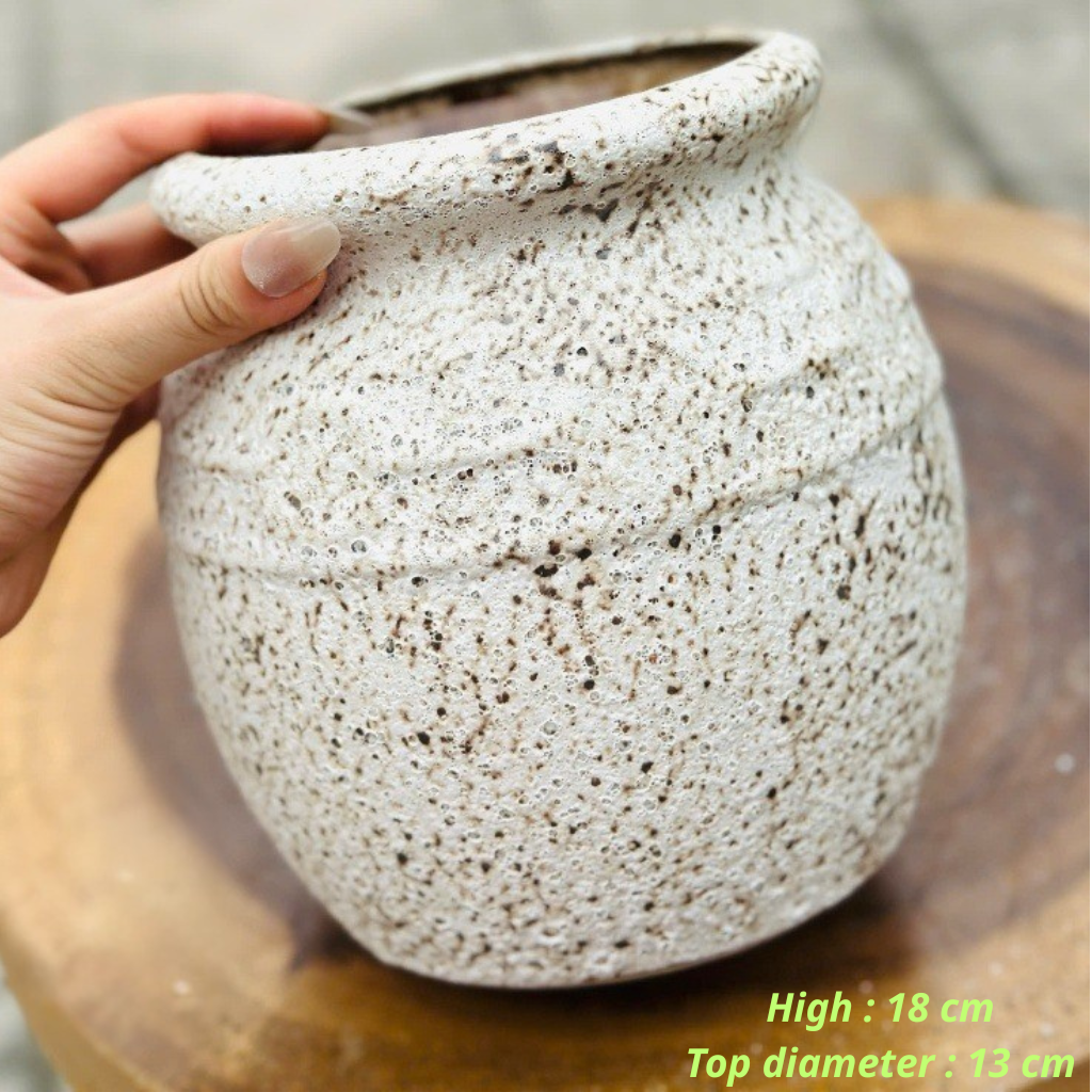 Handcrafted Bat Trang Atlantic Glaze Ceramic Vase | 16-18 cm Rustic Moss Stone Green Flower