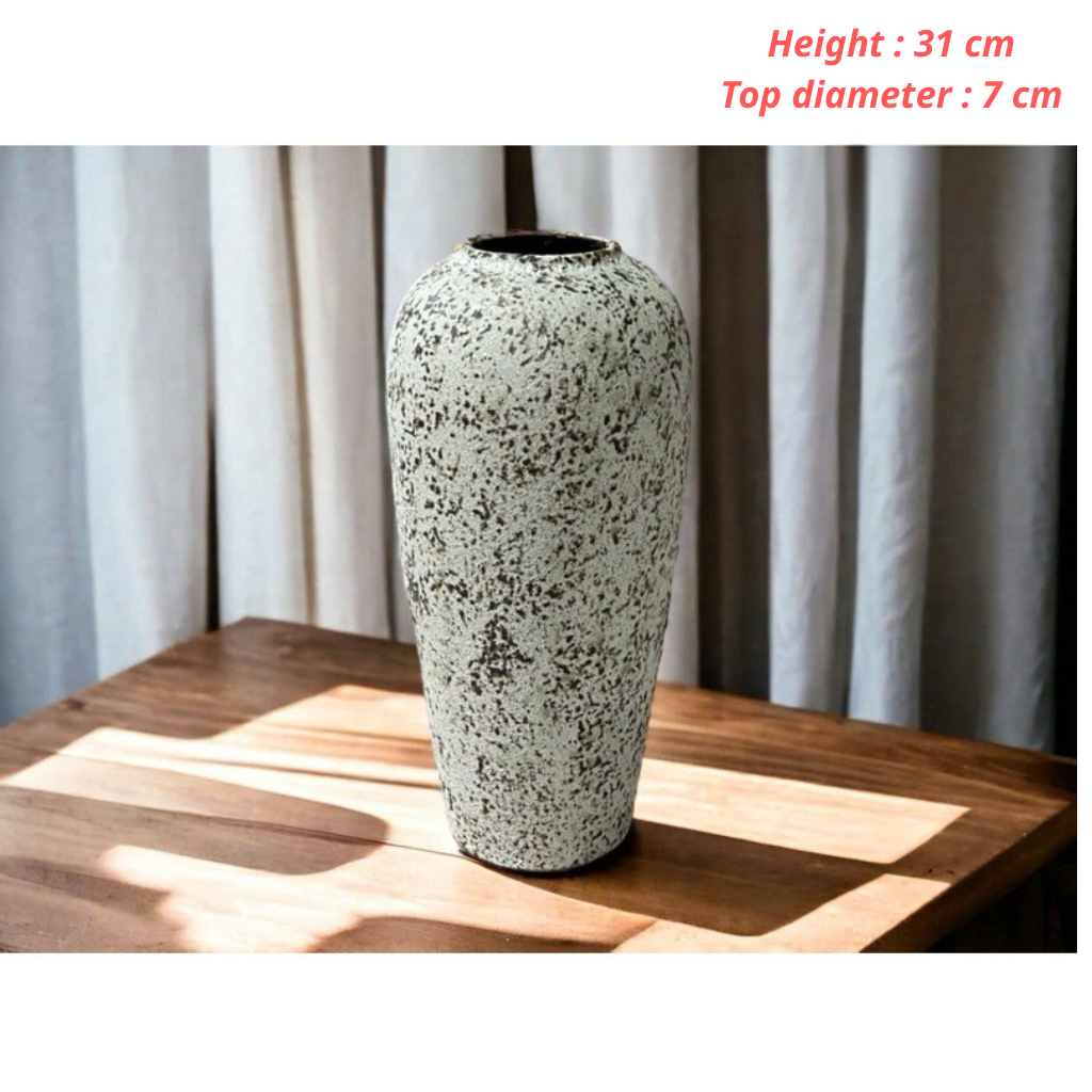 Handcrafted Bat Trang Atlantic Glaze Ceramic Vase | 29-33 cm Rustic Moss Stone Green Flower