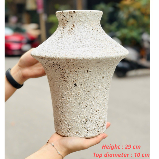 Handcrafted Bat Trang Atlantic Glaze Ceramic Vase | 29-33 cm Rustic Moss Stone Green Flower