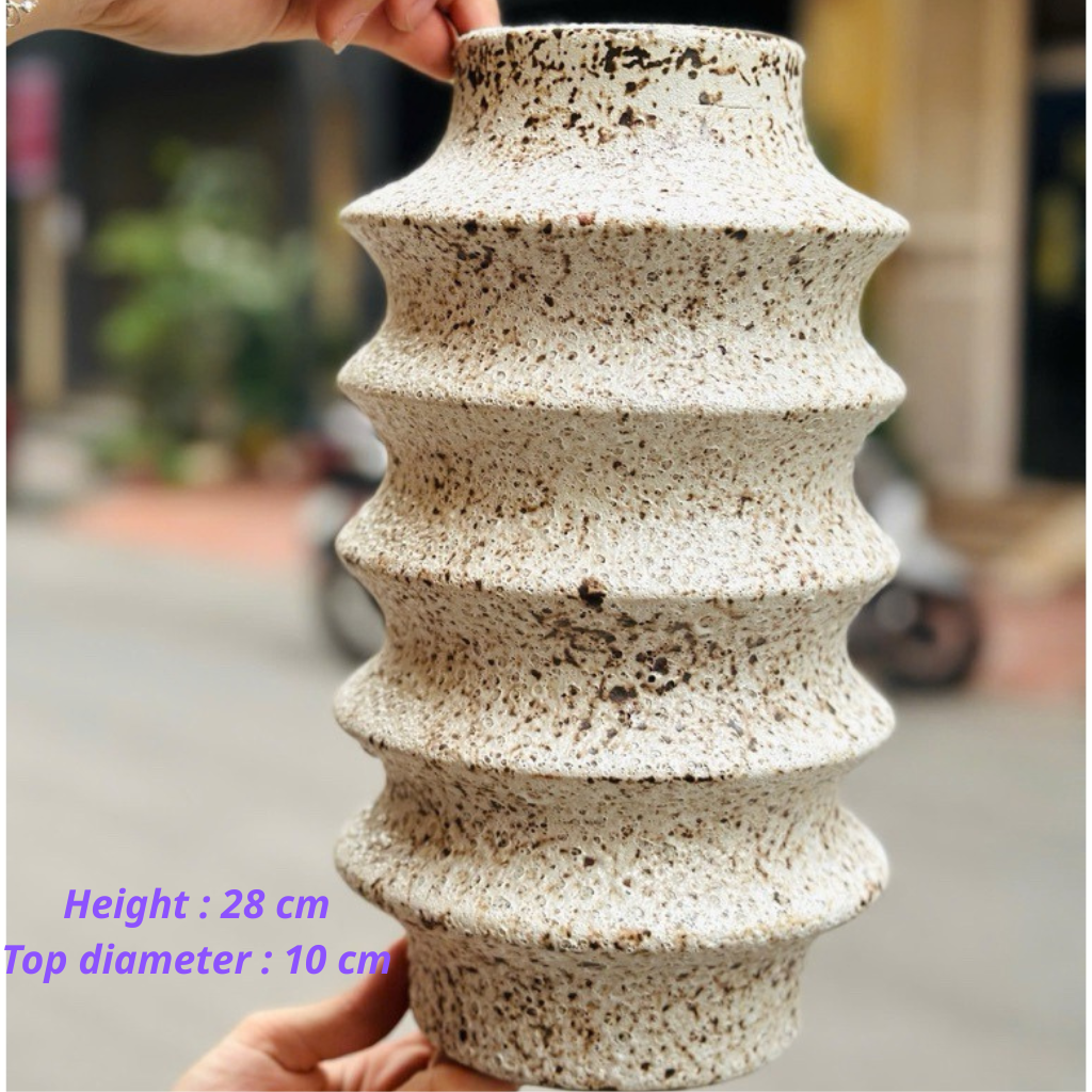 Handcrafted Bat Trang Atlantic Glaze Ceramic Vase | 26-28 cm Rustic Moss Stone Green Flower