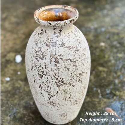 Handcrafted Bat Trang Atlantic Glaze Ceramic Vase | 26-28 cm Rustic Moss Stone Green Flower