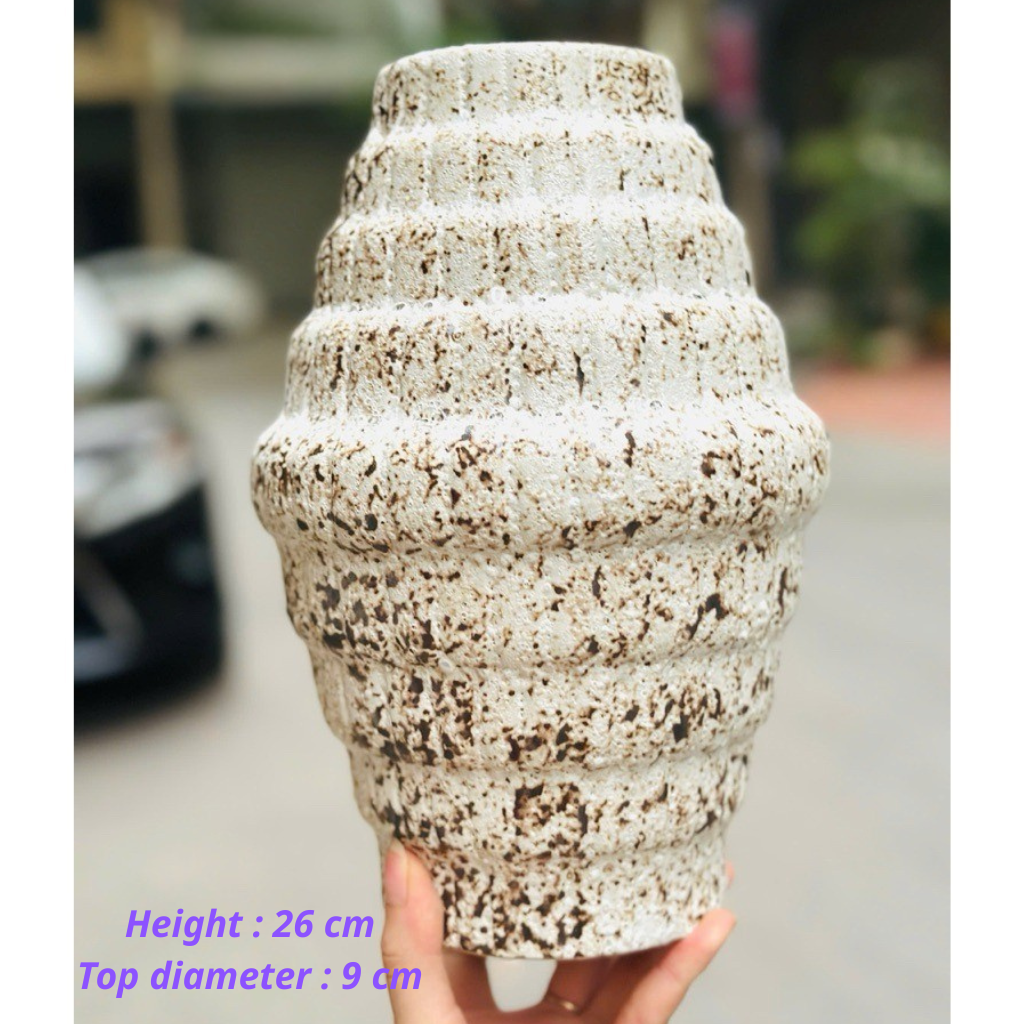 Handcrafted Bat Trang Atlantic Glaze Ceramic Vase | 26-28 cm Rustic Moss Stone Green Flower