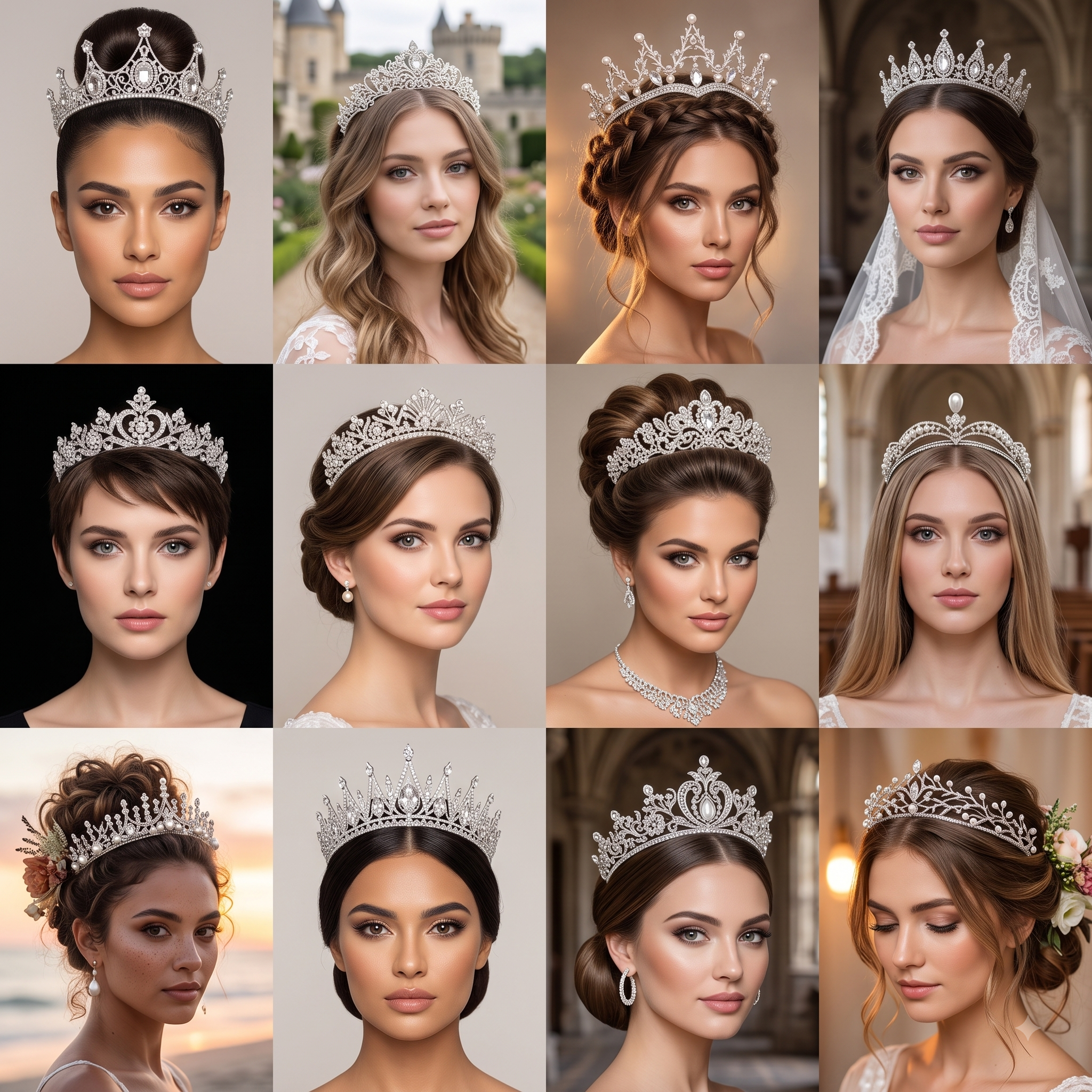 Elegant Pearl & Quartz Crystal Rhinestone Bridal Tiara Crown Collection