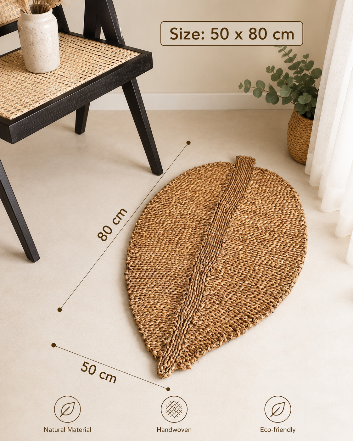 Handcrafted Leaf-Shaped Seagrass Mat & Table Runner