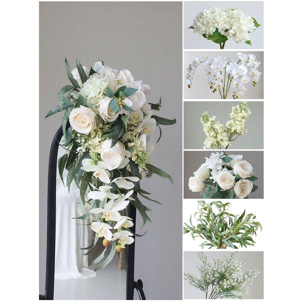 Luxurious Cascading Artificial Bridal Bouquet | Premium White Silk Waterfall Wedding Flower for Brides