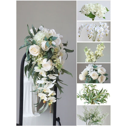 Luxurious Cascading Artificial Bridal Bouquet | Premium White Silk Waterfall Wedding Flower for Brides