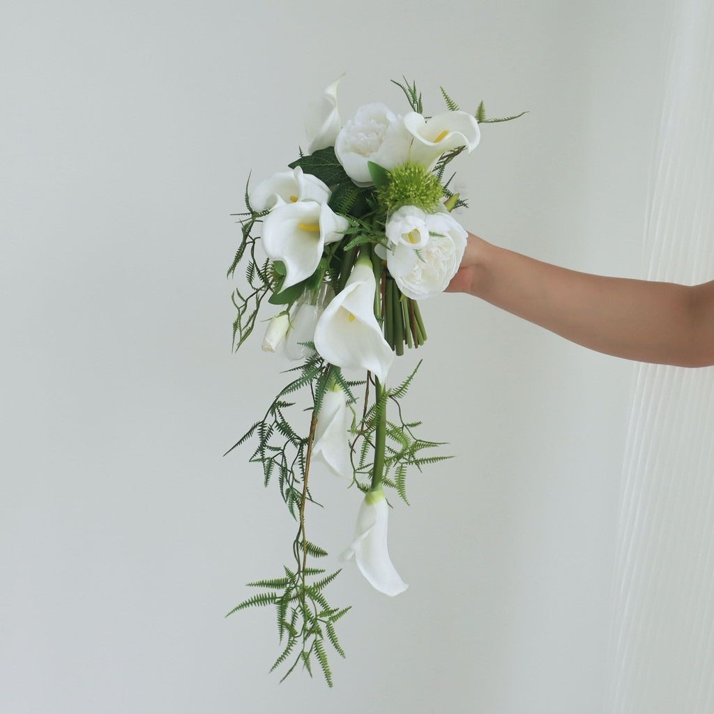 Luxurious Cascading Artificial Bridal Bouquet | Premium White Silk Waterfall Wedding Flower for Brides