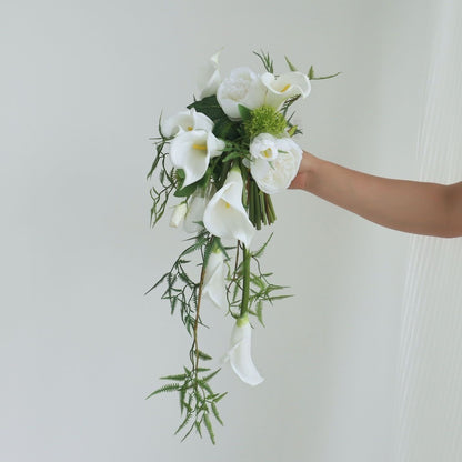 Luxurious Cascading Artificial Bridal Bouquet | Premium White Silk Waterfall Wedding Flower for Brides
