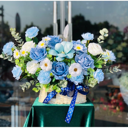 Blue Silk Flower Basket Arrangement