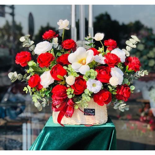 Red Silk Flower Basket Arrangement