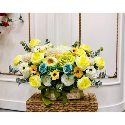 Yellow Silk Flower Basket Arrangement