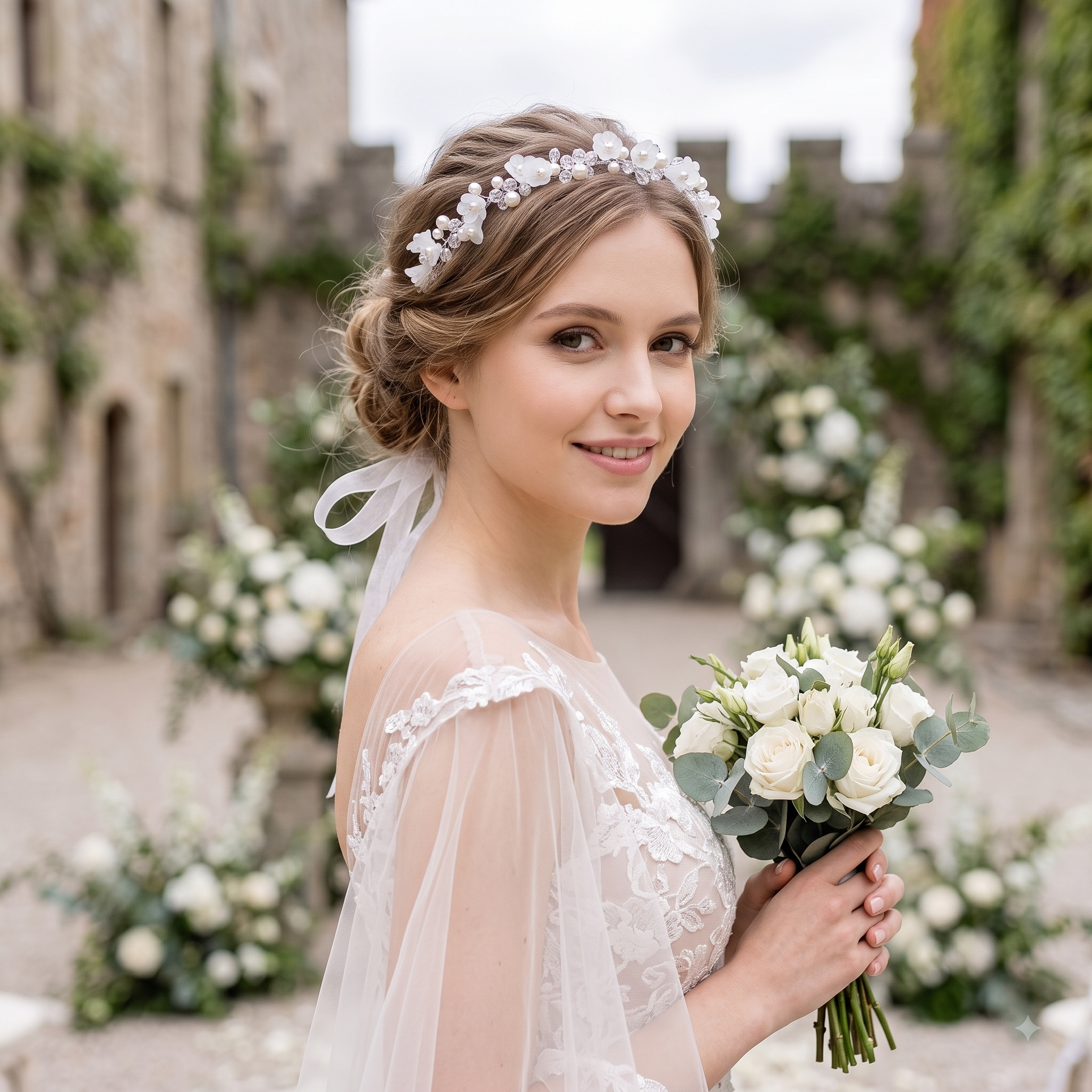 Handcrafted Pearl & Crystal Floral Bridal Hair Vine Wreath Collection