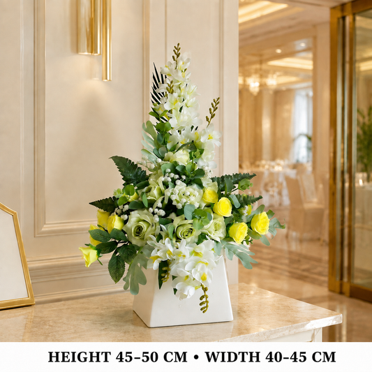 Pre-Arranged Premium Yellow Silk Floral Arrangement