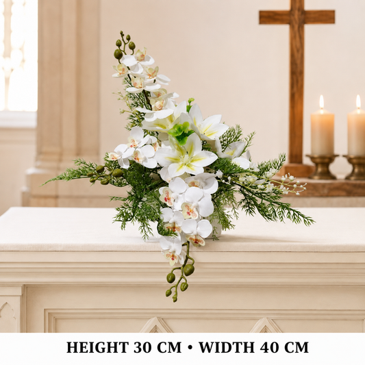 Pre-Arranged Elegant White Silk Floral Basket Collection