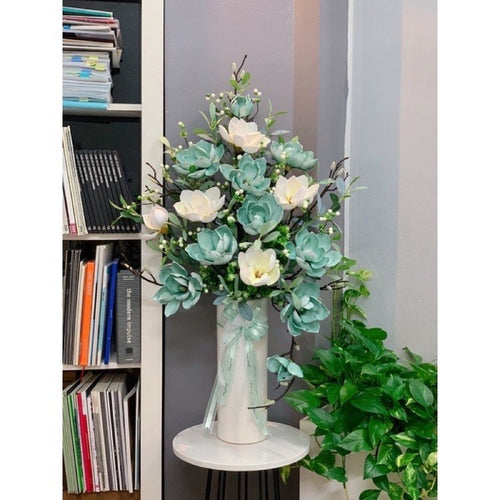 Real-Touch Green and Blue Magnolia Arrangement