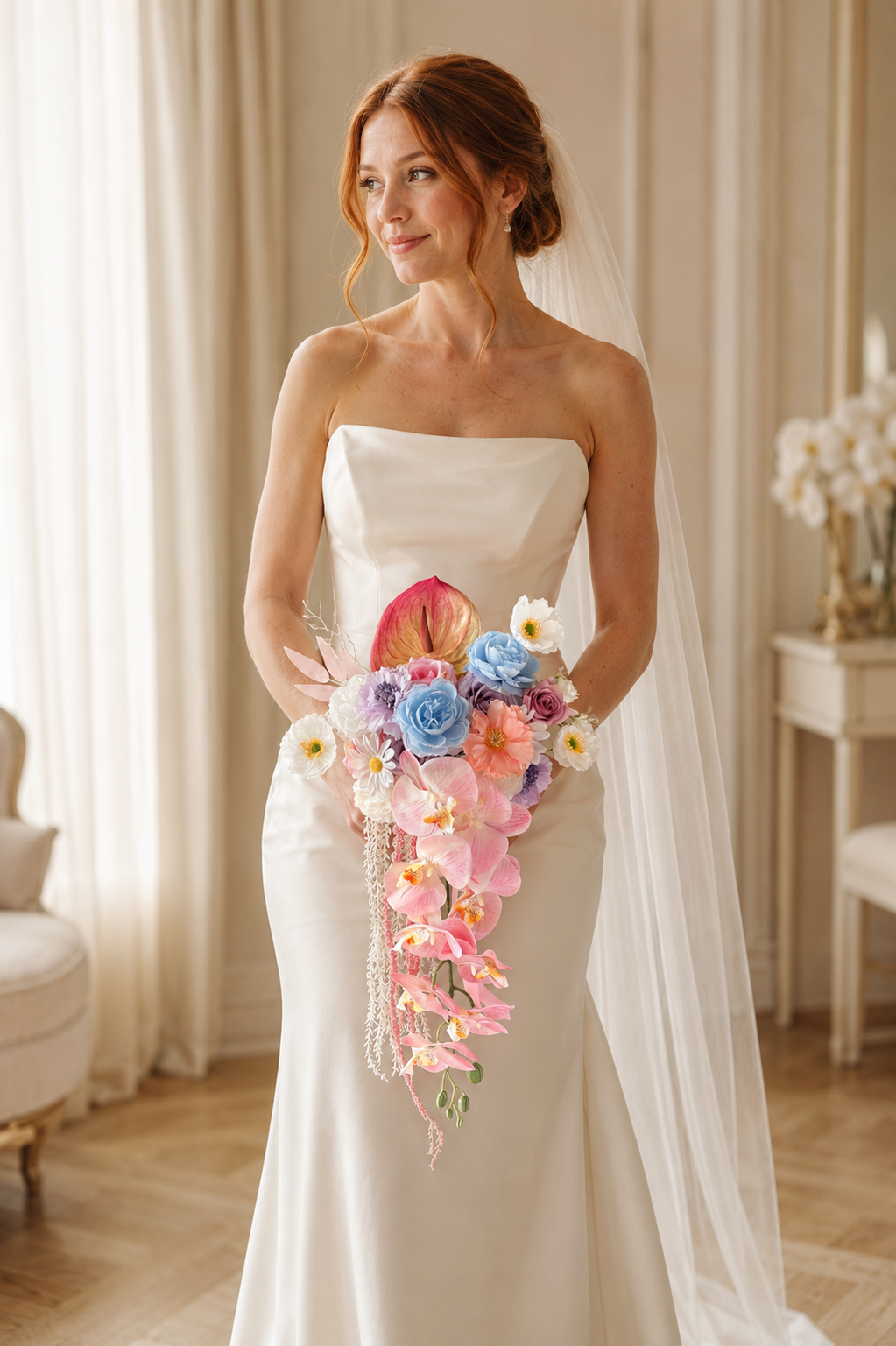 Handcrafted Multi-Floral Cascading Bridal Bouquet Collection