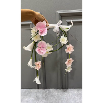 Luxury Pure White Pearl Hoop Bridal Bouquet | Pastel Pink Round Bridal Bouquet