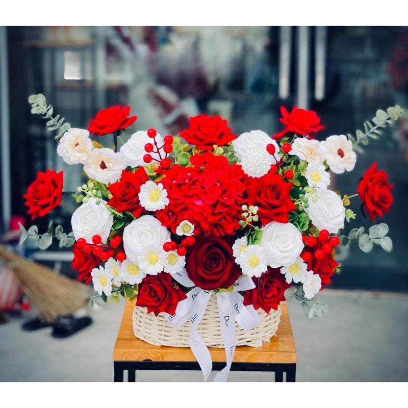 Red Silk Flower Basket Arrangement
