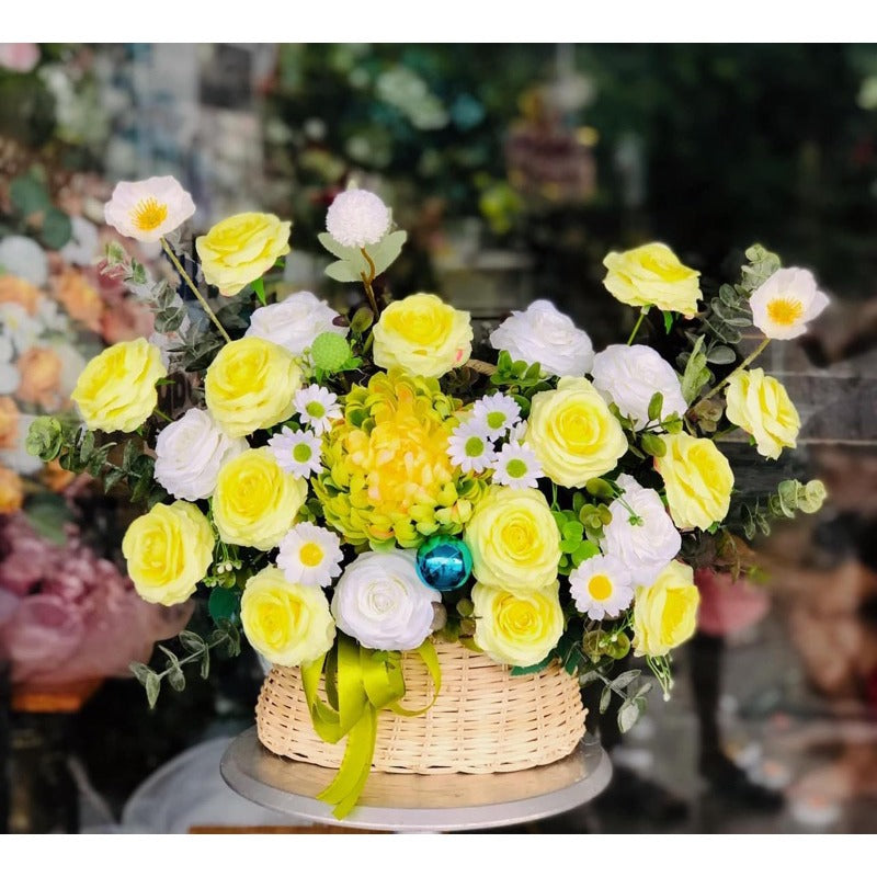 Yellow Silk Flower Basket Arrangement