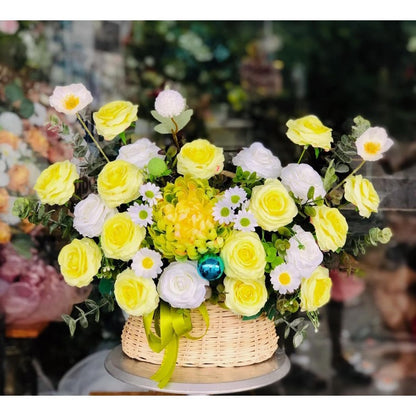 Yellow Silk Flower Basket Arrangement