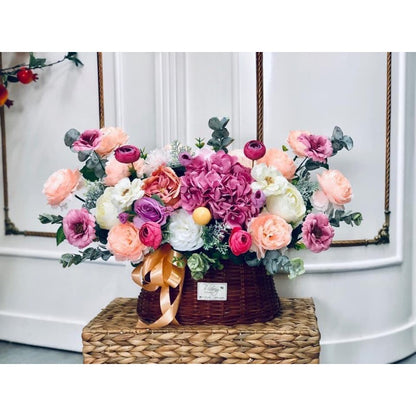 Pink Silk Flower Basket Arrangement
