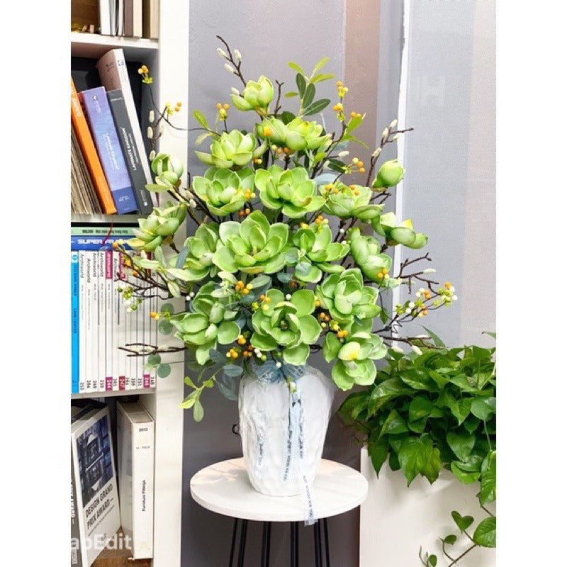 Real-Touch Green and Blue Magnolia Arrangement