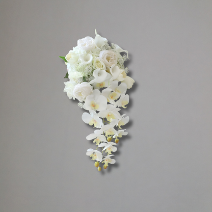 Luxurious Cascading Artificial Bridal Bouquet | Premium White Silk Waterfall Wedding Flower for Brides