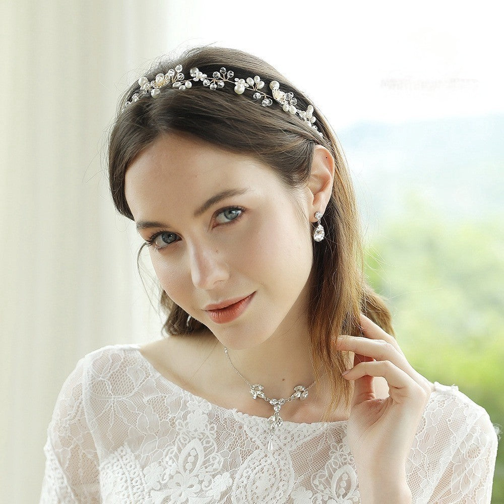 Handcrafted Pearl & Crystal Floral Bridal Hair Vine Wreath Collection