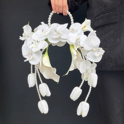 Luxury Pure White Pearl Hoop Bridal Bouquet | White & Ivory Round Bridal Bouquet