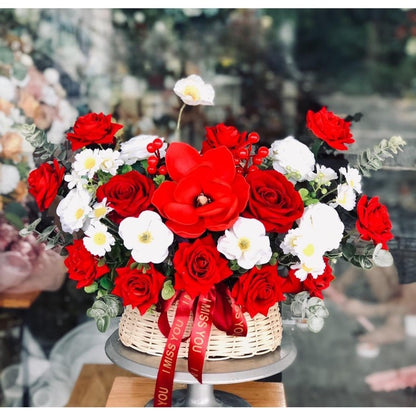 Red Silk Flower Basket Arrangement
