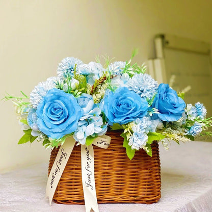 Blue Silk Flower Basket Arrangement