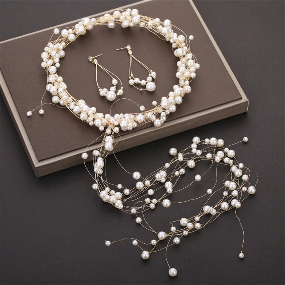 Handcrafted Pearl & Crystal Floral Bridal Hair Vine Wreath Collection
