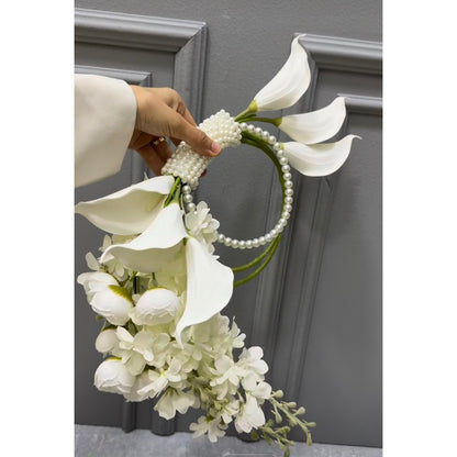 Luxury Pure White Pearl Hoop Bridal Bouquet | White & Ivory Round Bridal Bouquet