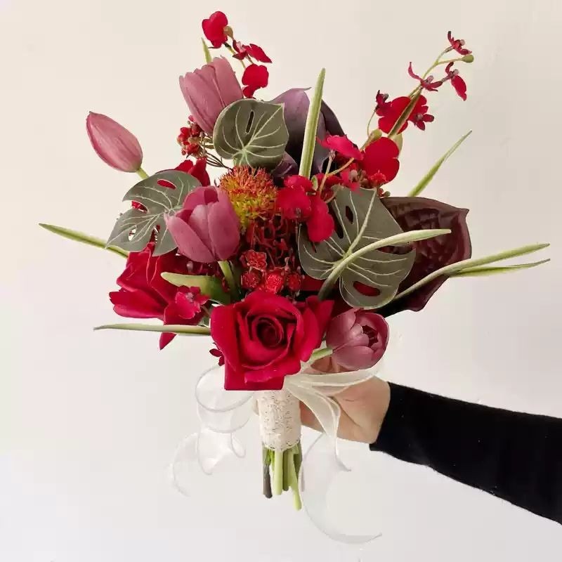 Premium Burgundy & Dark Red Bridal Bouquet Collection | Luxury Handmade Silk Rose Wedding Flowers (Multi-Style Deep Red Series)- Part 2