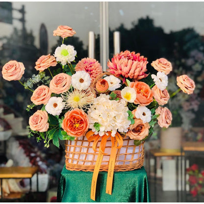 Warm Sunset Orange Silk Flower Basket Arrangement
