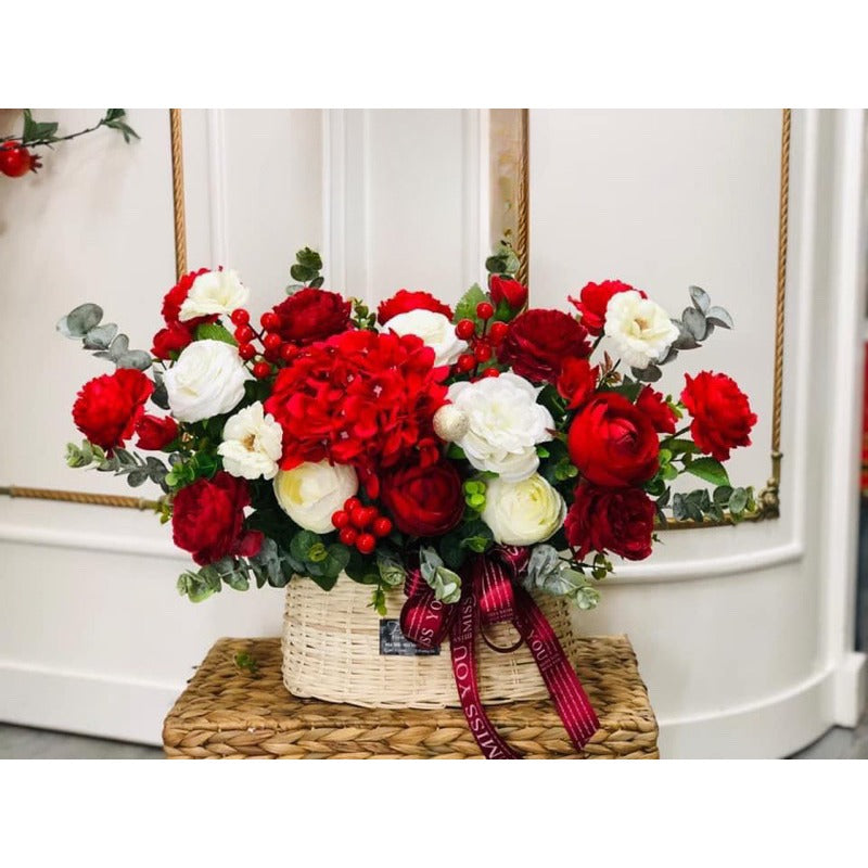 Red Silk Flower Basket Arrangement