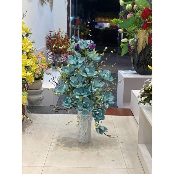 Real-Touch Green and Blue Magnolia Arrangement