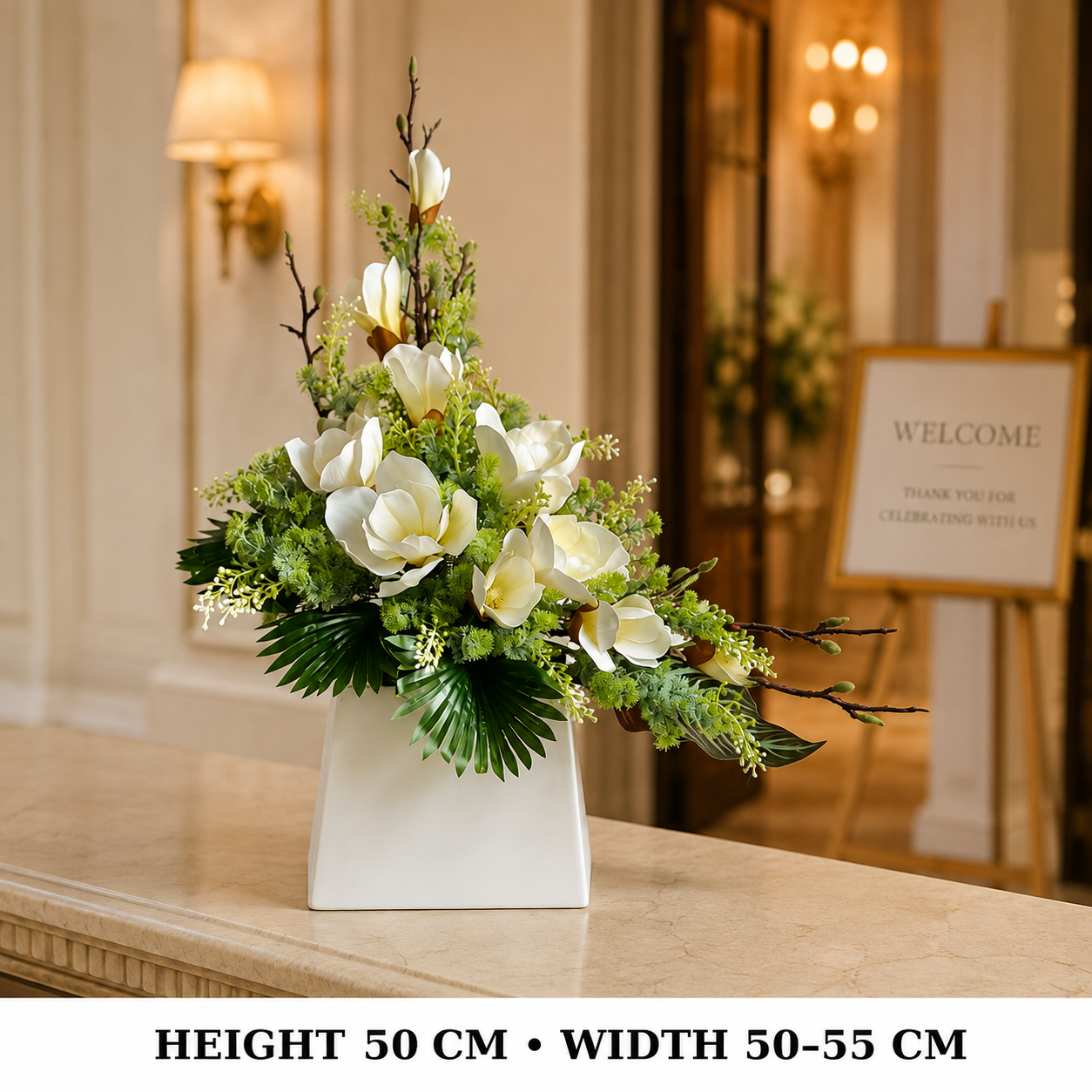 Pre-Arranged Elegant White Silk Floral Basket Collection