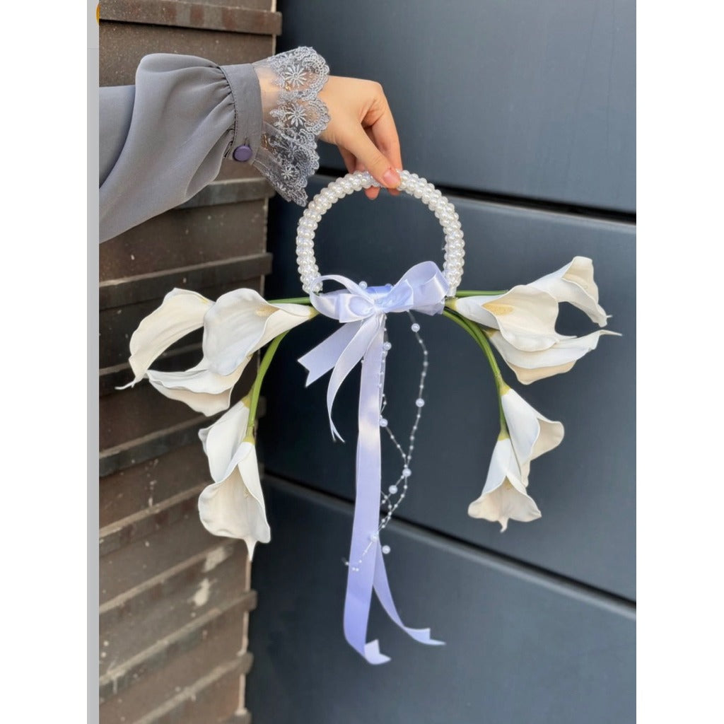 Luxury Pure White Pearl Hoop Bridal Bouquet | White & Ivory Round Bridal Bouquet