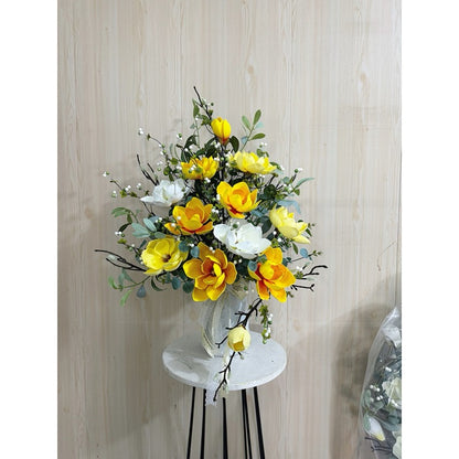 Real-Touch Yellow Magnolia Arrangement