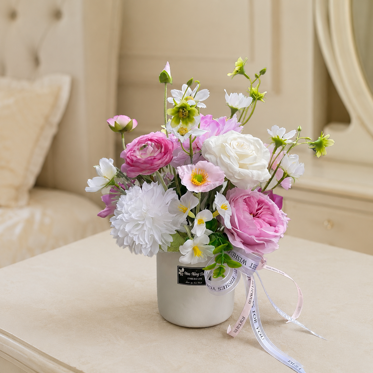 Mini Pre-Assembled Silk Floral Arrangement in Ceramic Vase |  EternalBloom