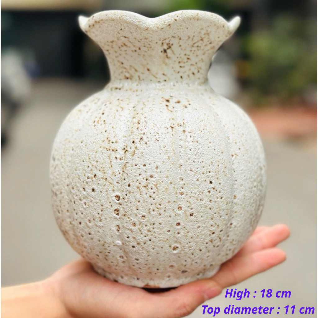 Handcrafted Bat Trang Atlantic Glaze Ceramic Vase | 16-18 cm Rustic Moss Stone Green Flower