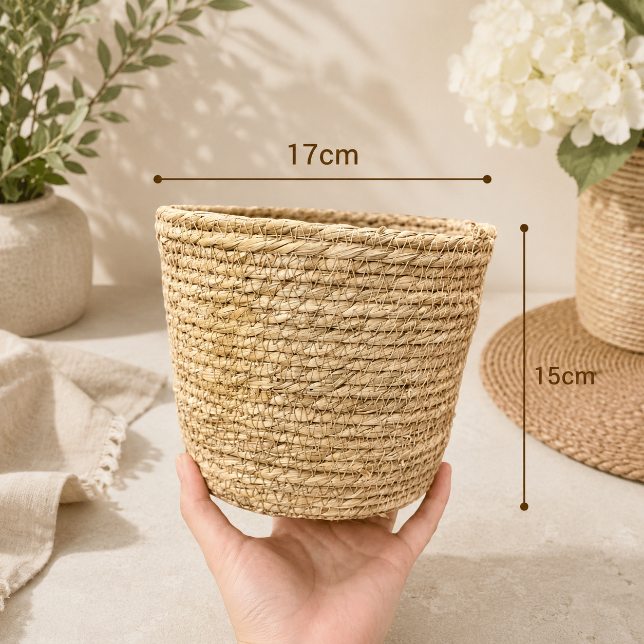Handcrafted Twisted Seagrass Woven Flower & Gift Basket with Waterproof Plastic Liner
