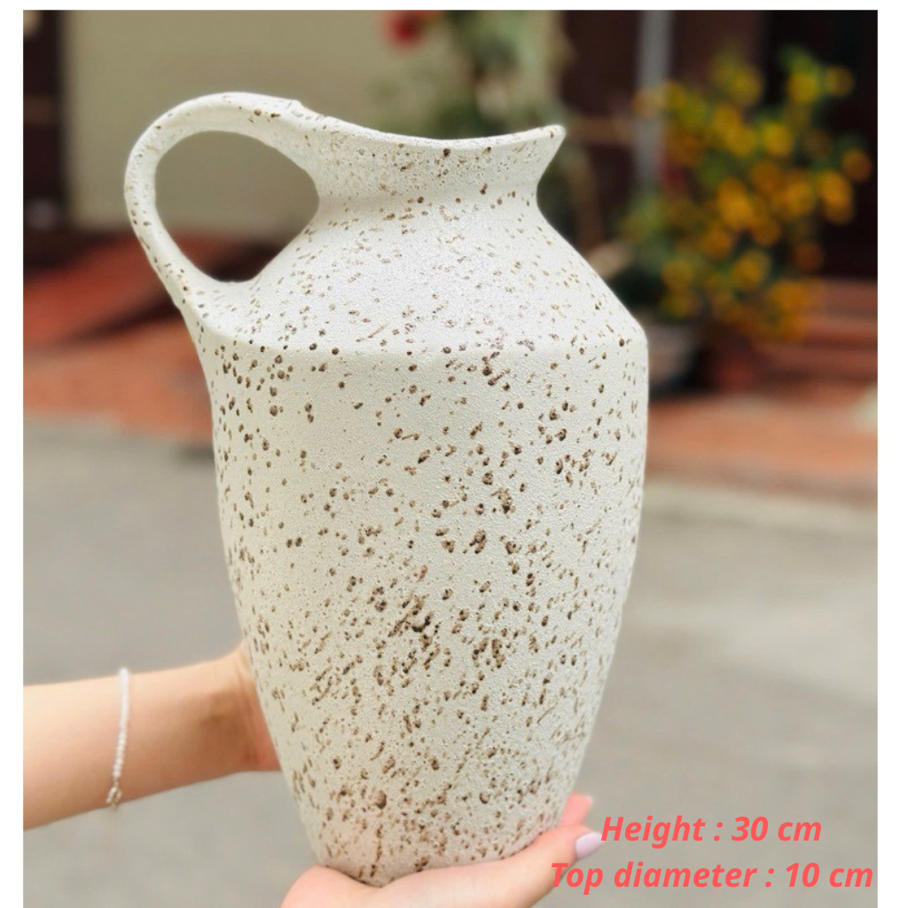 Handcrafted Bat Trang Atlantic Glaze Ceramic Vase | 29-33 cm Rustic Moss Stone Green Flower
