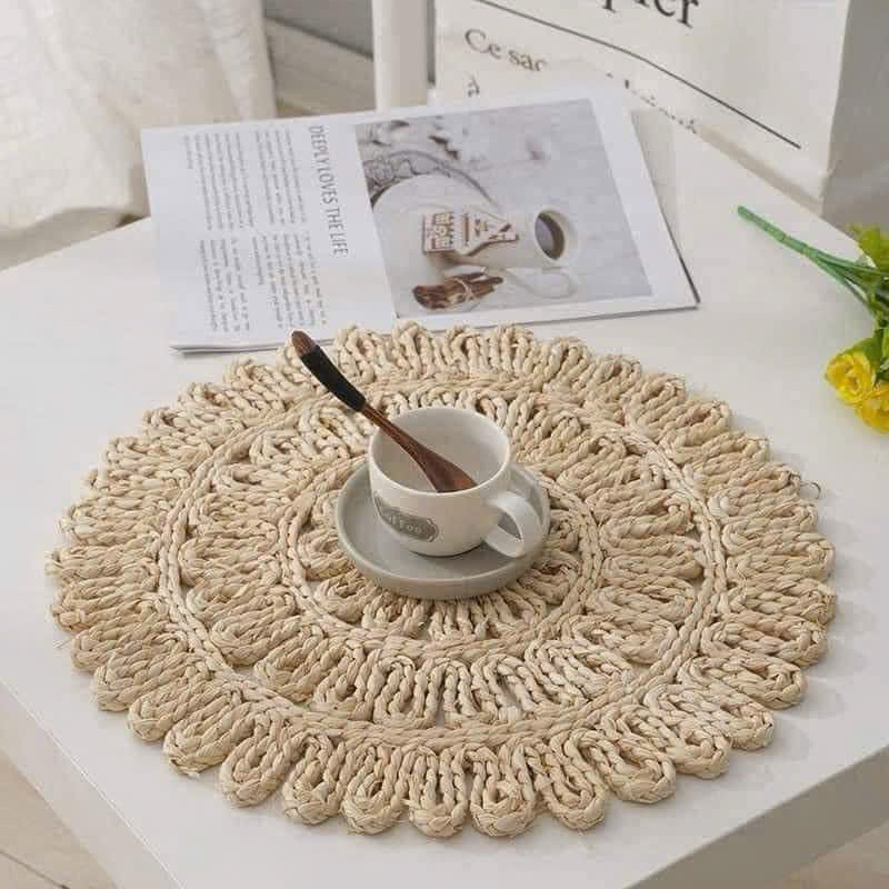 Handcrafted Natural Corn Husk Woven Placemat & Vase Mat