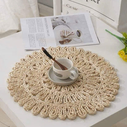 Handcrafted Natural Corn Husk Woven Placemat & Vase Mat