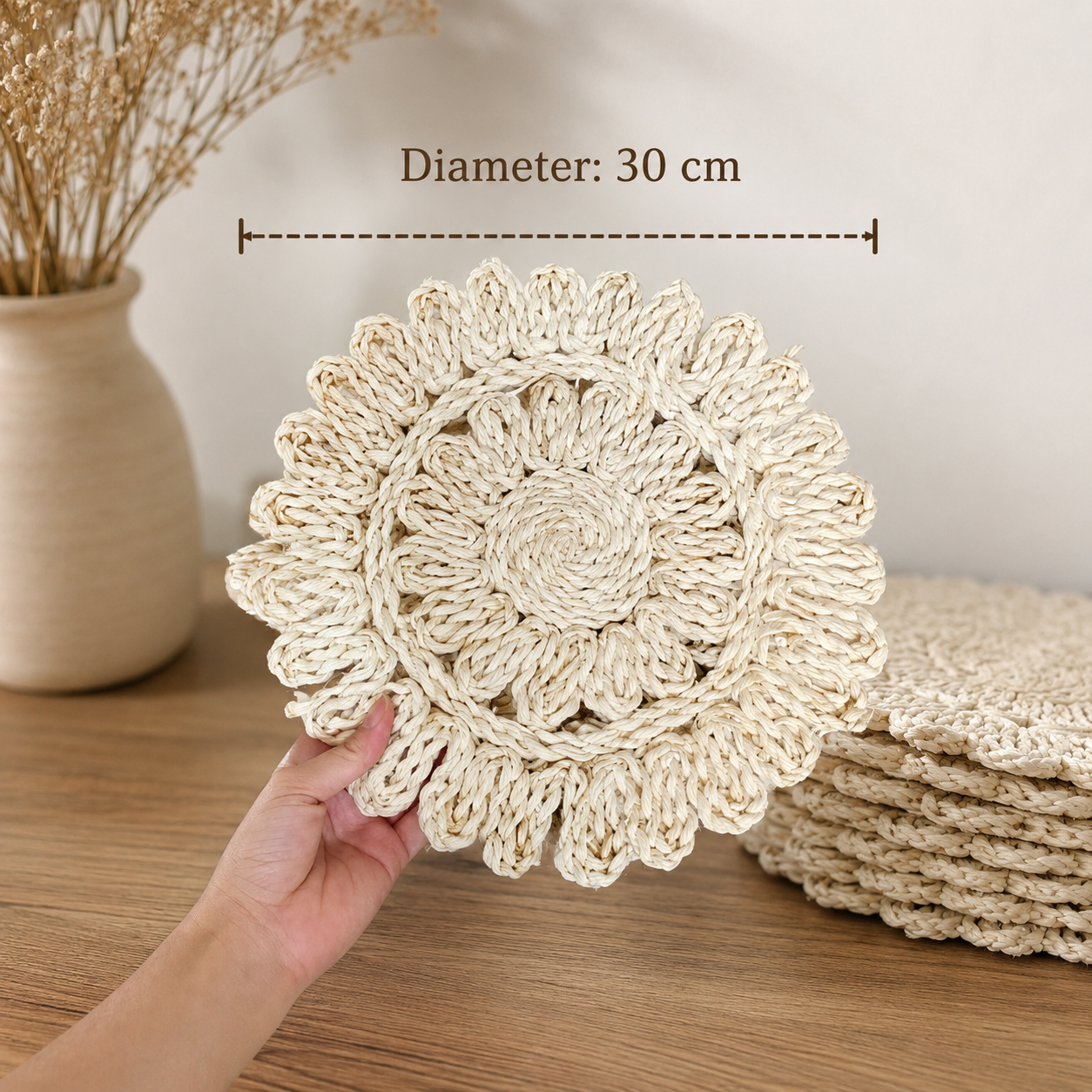 Handcrafted Natural Corn Husk Woven Placemat & Vase Mat